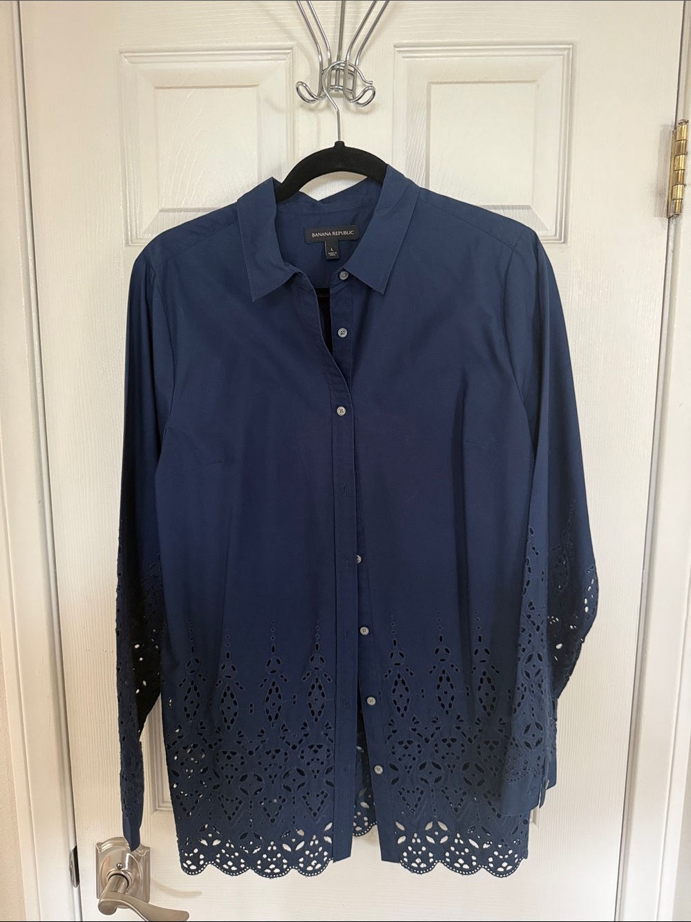Banana Republic Navy Eyelet-Hem Button Down Shirt